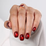 Ruby Halo Wine Cat Eye — Short Square front hand main view of the ruby halo cat-eye wine short square manicure | SHANGMENG®