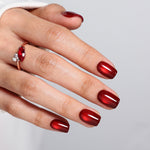 Ruby Halo Wine Cat Eye — Short Square side hand finish view of the ruby halo cat-eye wine short square manicure | SHANGMENG®