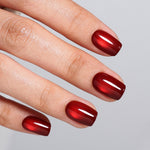Ruby Halo Wine Cat Eye — Short Square top down finish detail of the ruby halo cat-eye wine short square manicure | SHANGMENG®