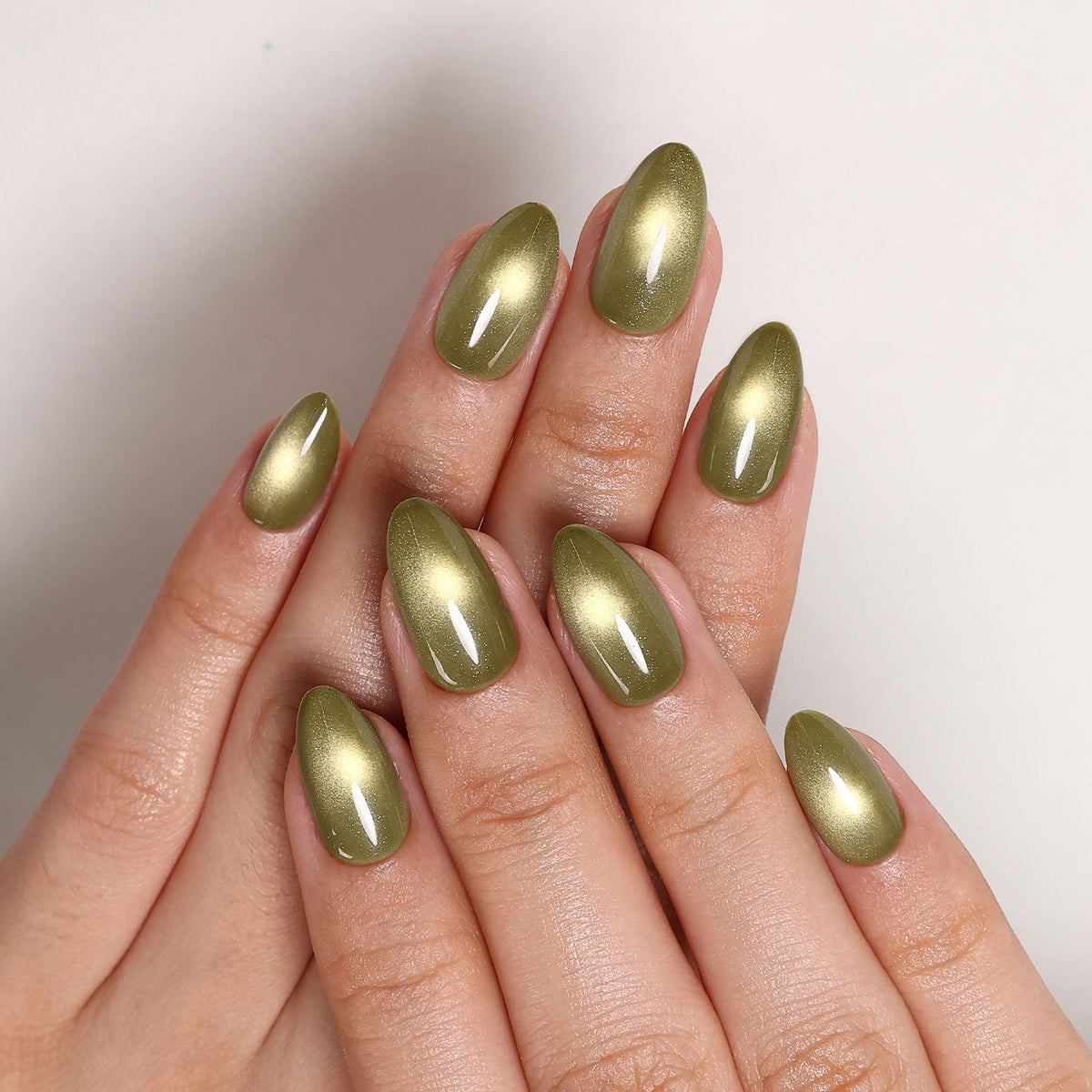 Sage Orbit Green Cat Eye — Short Almond closeup detail | SHANGMENG®