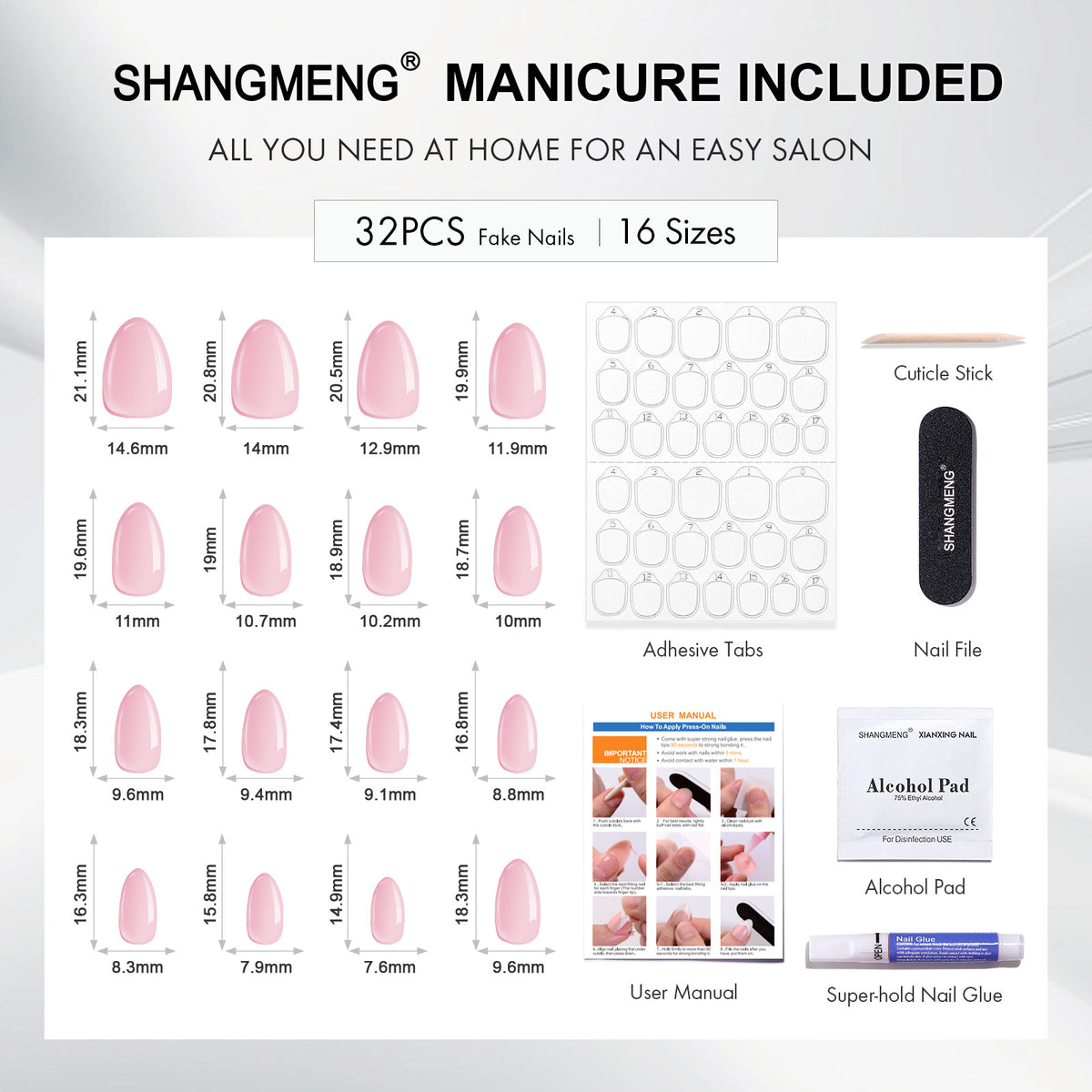 Almond SHANGMENG press-on nails