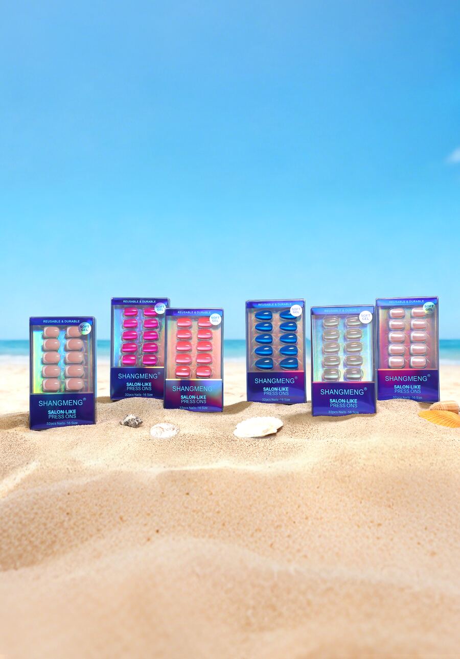 SHANGMENG soft gel press-on nails - summer sets on a beach