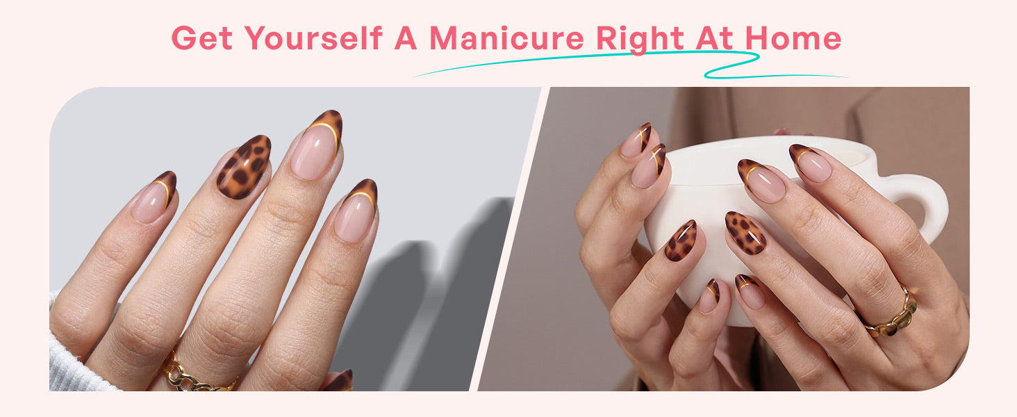 Tortoise Shell French Tip Nails Press on detail image 3