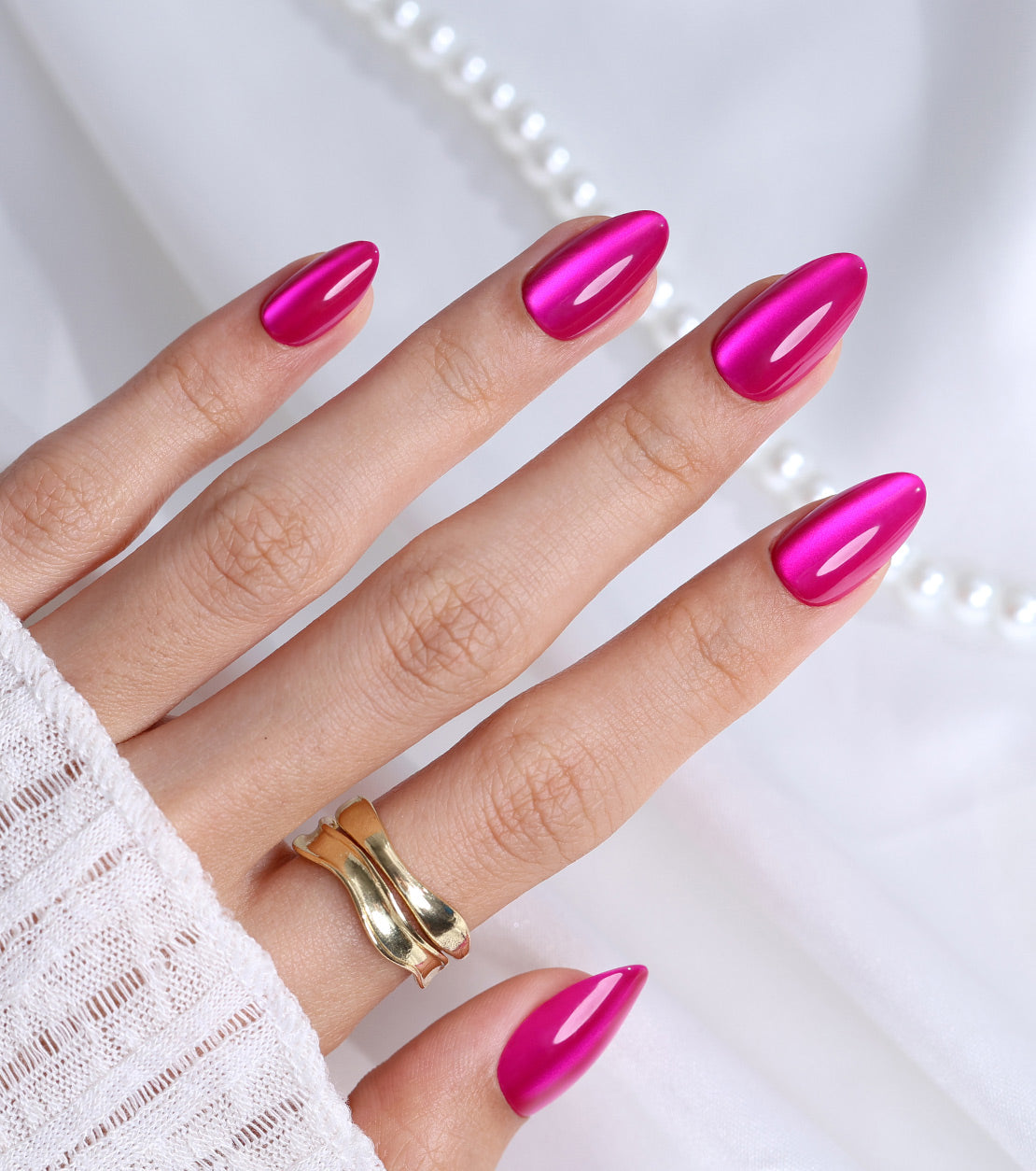 Cat Eye Hot Pink Soft Gel Nails