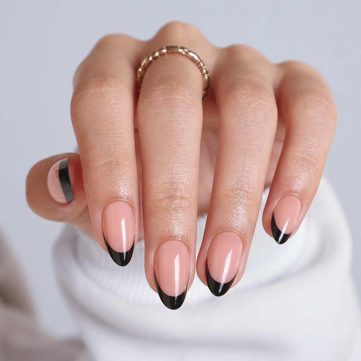 French Tip Black Short Almond Soft Gel Press on Nails product image 1 | SHANGMENG®