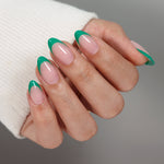 French Tip Green Jade Short Almond Soft Gel Press on Nails product image 7 | SHANGMENG®
