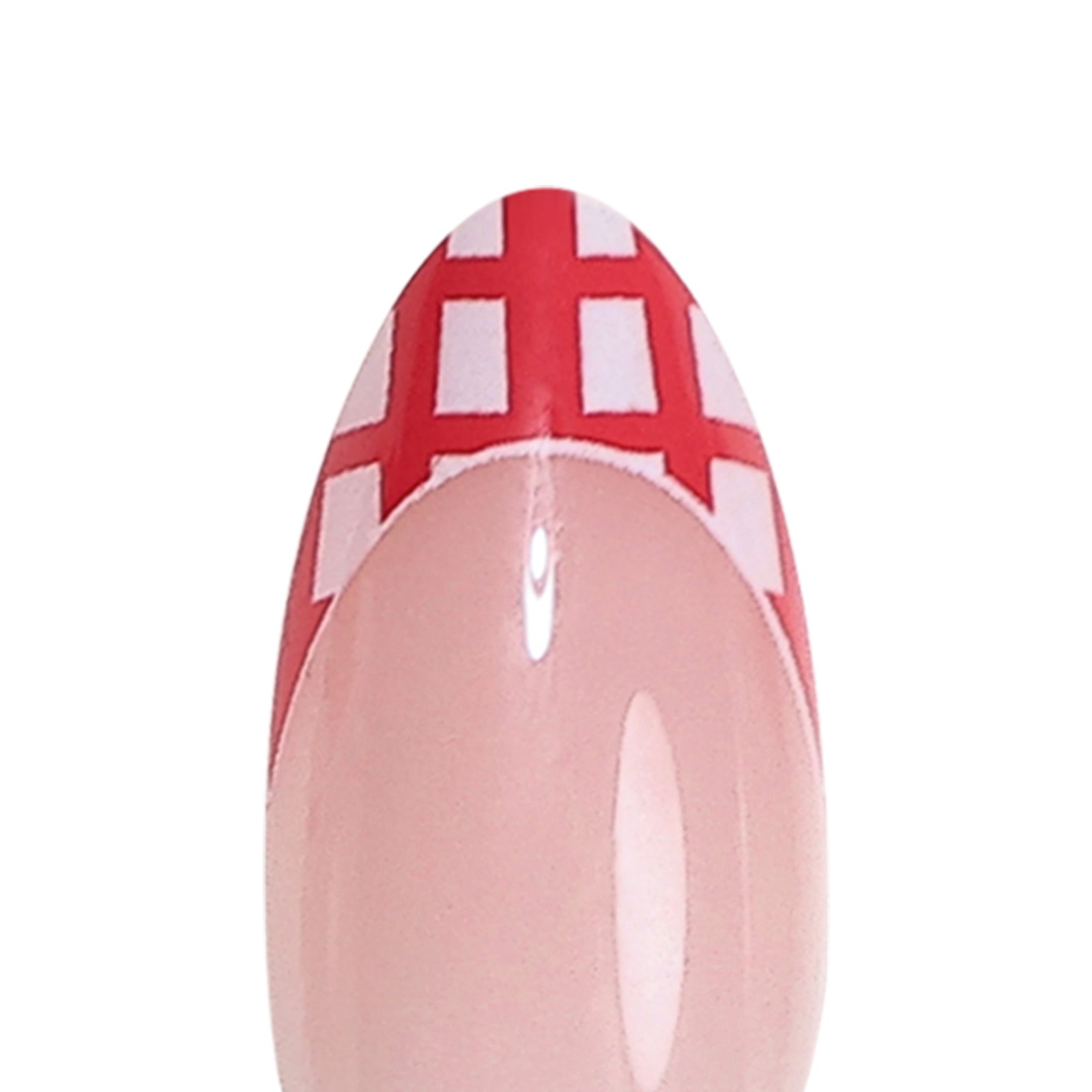 French Tip Plaid Red Short Almond Soft Gel Press on Nails product image 1 |  SHANGMENG®