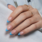 French Tip Baby Blue Short Almond Soft Gel Press on Nails product image 4 | SHANGMENG®