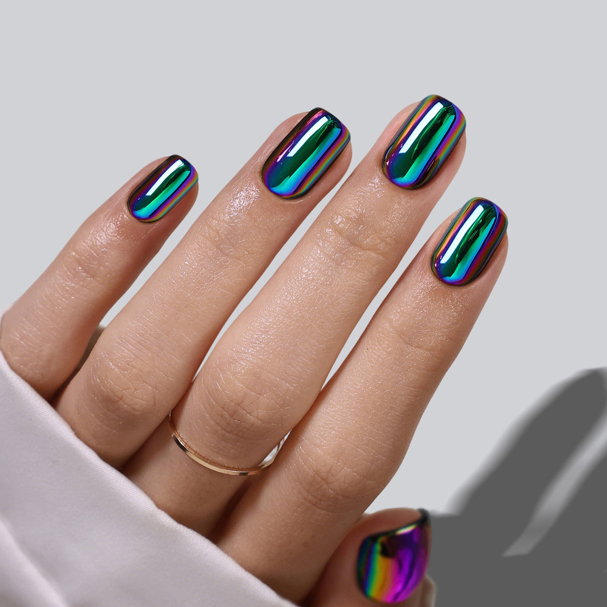 Chrome Purple Blue Short Square Soft Gel Press on Nails product image 6 | SHANGMENG®
