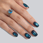 Cat Eye Peacock Blue Short Square Soft Gel Press on Nails product image 4 | SHANGMENG®