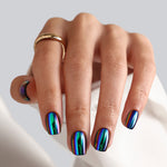 Chrome Purple Green Short Square Soft Gel Press on Nails product image 2 |  SHANGMENG®