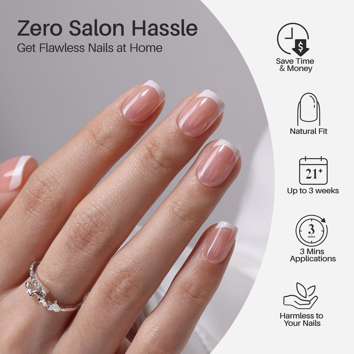 French Tip Chrome White Short Square Press on Nails product image 2 | SHANGMENG®