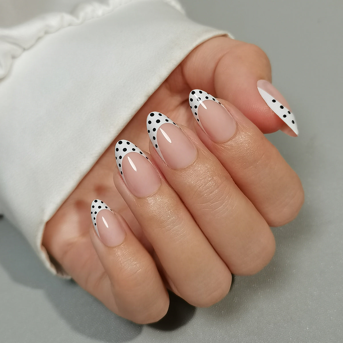 ネイルチップ チップオーバーレイ フレンチネイル ドット柄 18点セット SHANGMENG® ドットホワイトフレンチ | Press-On