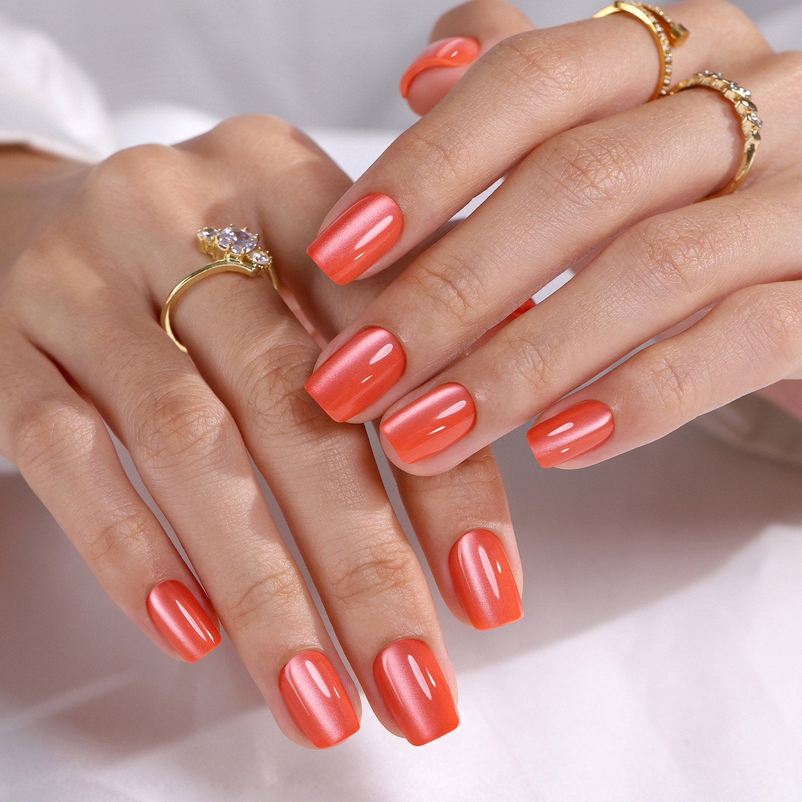 Cat Eye Coral Orange Short Square Press on Nails – SHANGMENG nails
