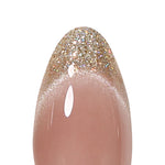 Smile & Shine French Cat Eye Short Almond Press-On Nails single nail finish close-up | SHANGMENG®