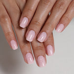Soap Blush Pink Short Square Soft Gel Press-On Nails main hand model view | SHANGMENG®