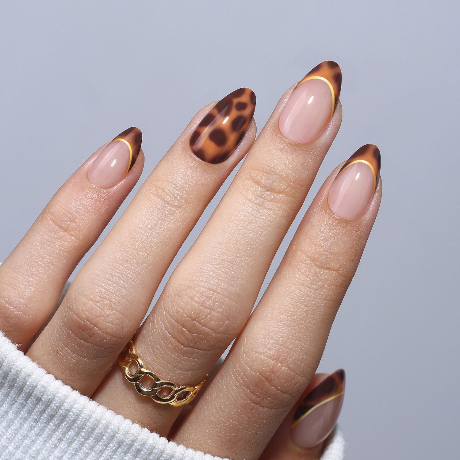 Tortoise Shell French Tip Nails Press on