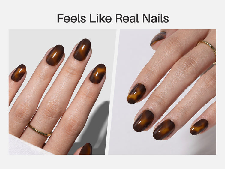 Tortoise Shell Brown Oval Nails Press on detail image 4