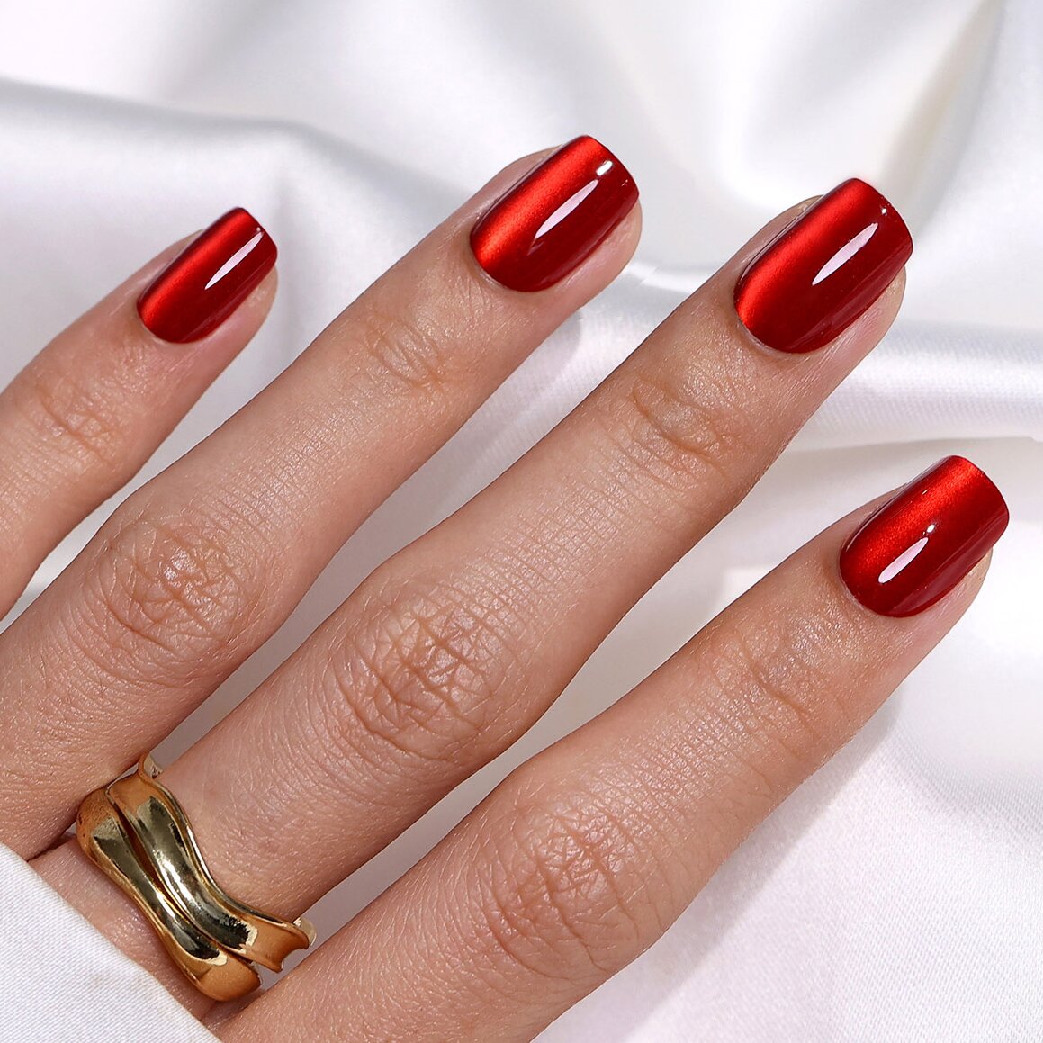 Ruby Love Red Cat Eye Square Nails