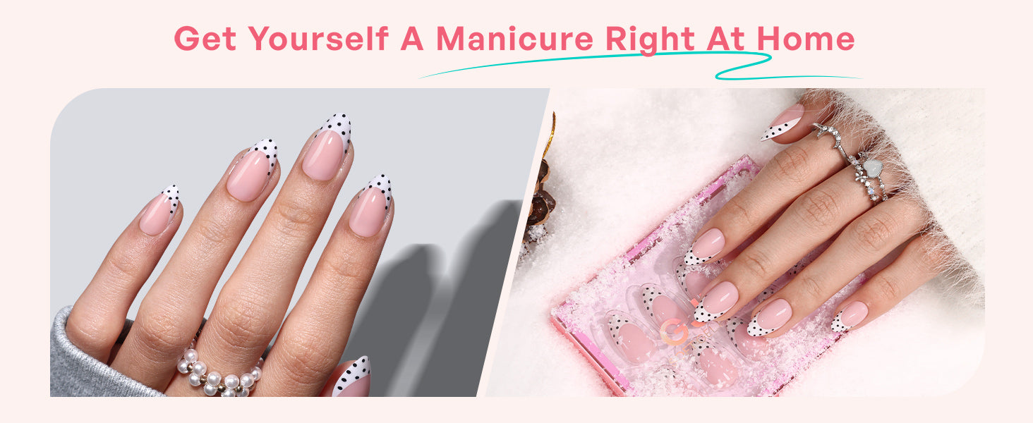 White French Tip Polka Dots Press on Nails detail image 3