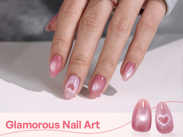 Pink Velvet Cat Eye Heart Valentines Nails detail image 1