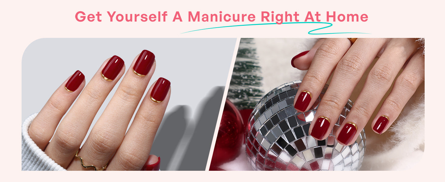 Dark Red 3d Gold End Short Square Nails detail image 3