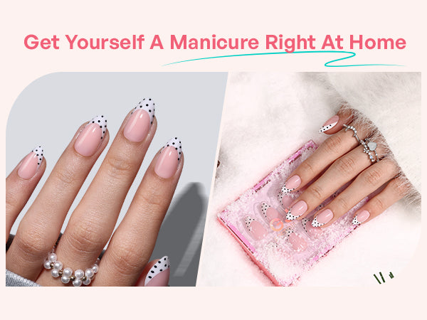 White French Tip Polka Dots Press on Nails detail image 3