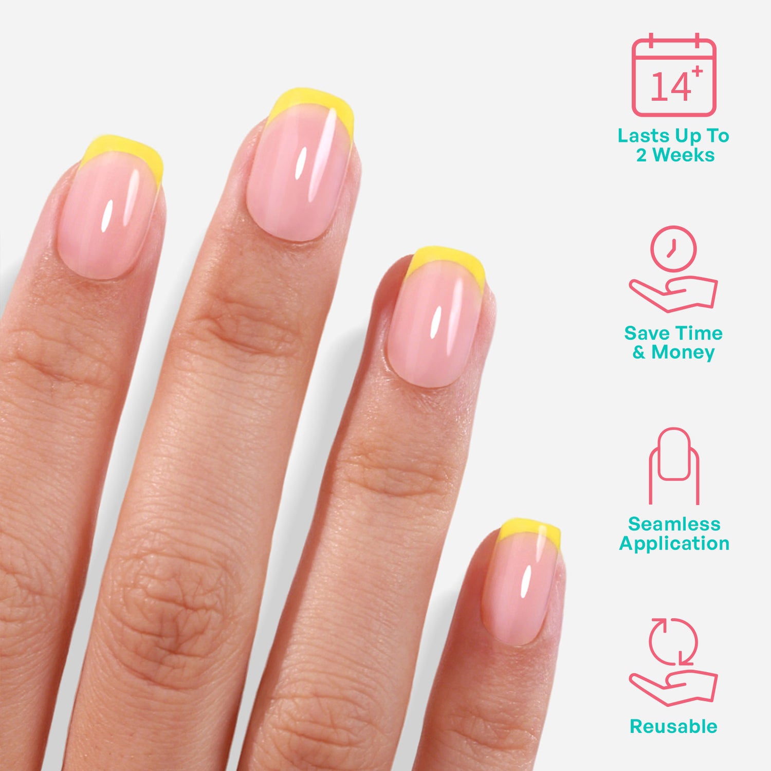 Bright Yellow French Tips Square Gel Nails