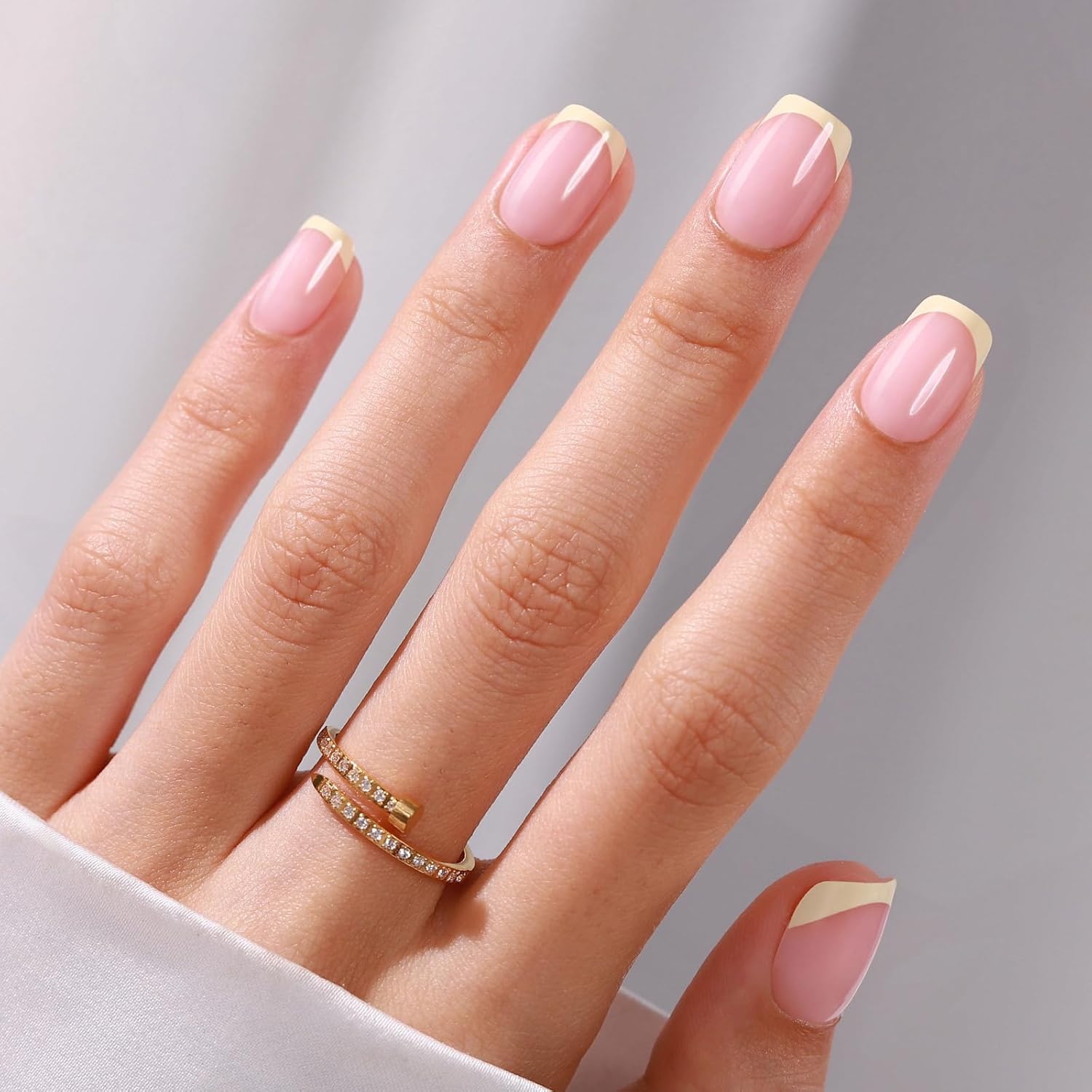 Butter Yellow French Tips Short Square Nails
