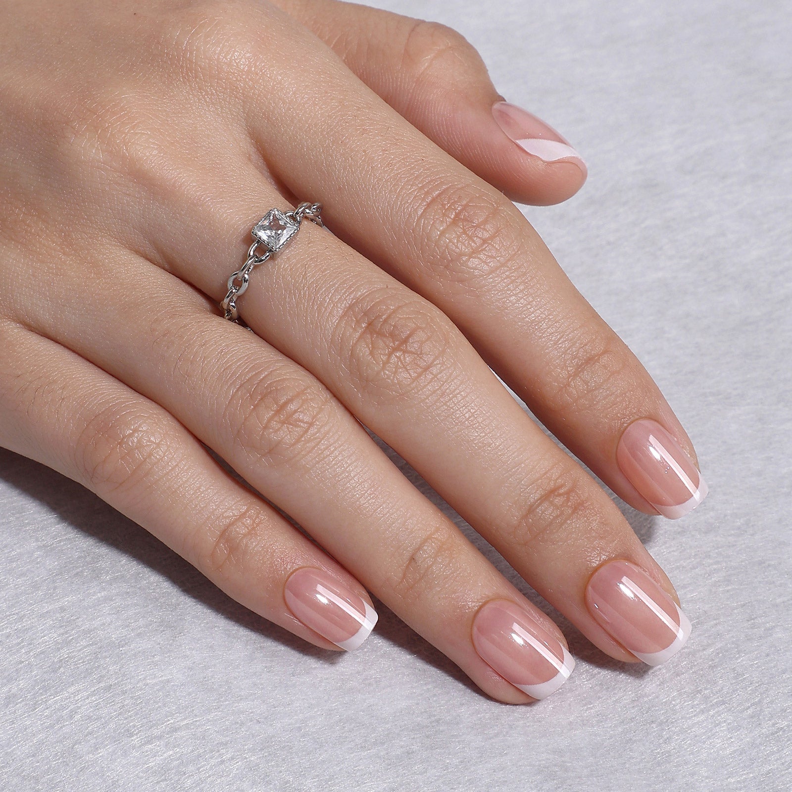 French Tip Chrome White Short Square Press on Nails product image 4 | SHANGMENG®