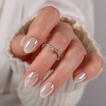 White Mirror Chrome Extra Short Almond Press-On Nails angled hand view | SHANGMENG®