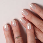 White Mirror Chrome Extra Short Almond Press-On Nails hand model detail | SHANGMENG®