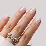 White Mirror Chrome Extra Short Almond Press-On Nails hero hand view | SHANGMENG®