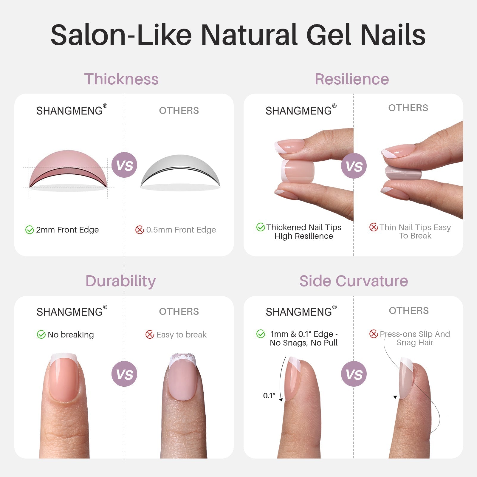 White Mirror Chrome Extra Short Almond Press-On Nails soft gel quality comparison | SHANGMENG®