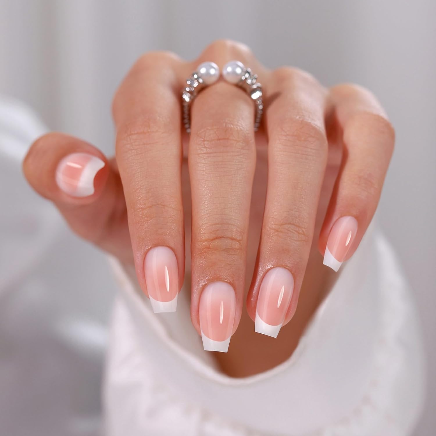 Milky White French Pink Ombre Coffin Nails