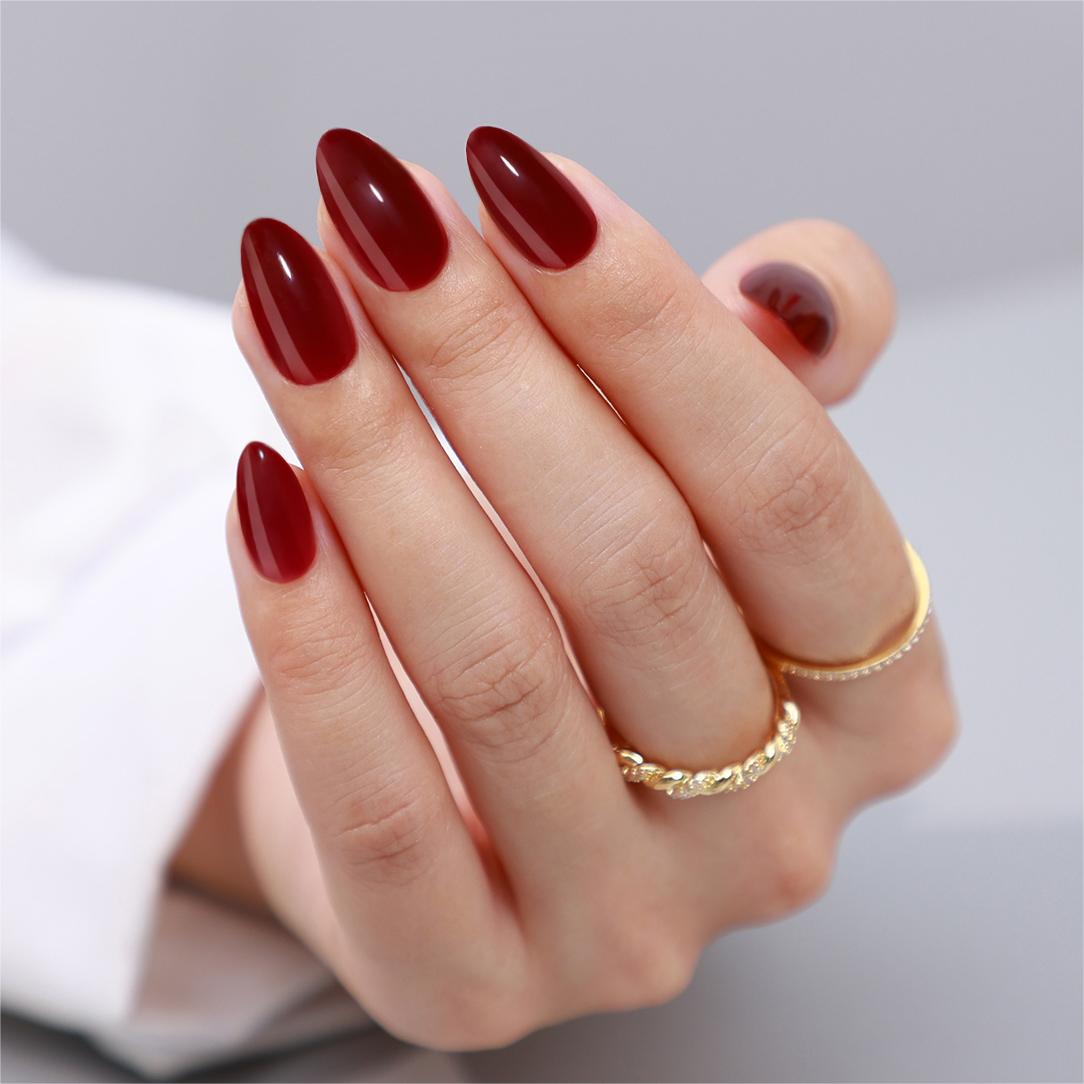 Wine Red Short Almond Press-on Nails