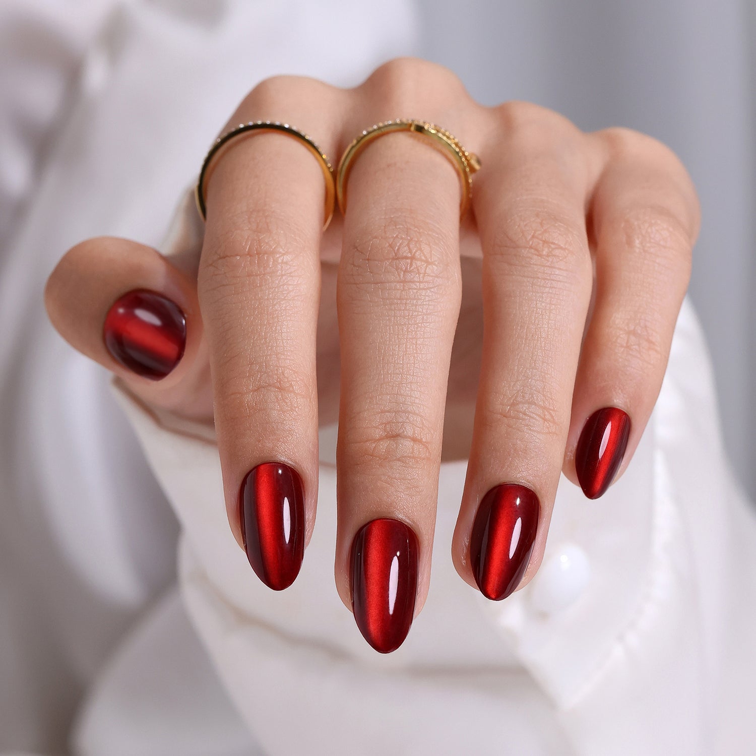 Ruby Love Cat Eye Wine Red Party Nails