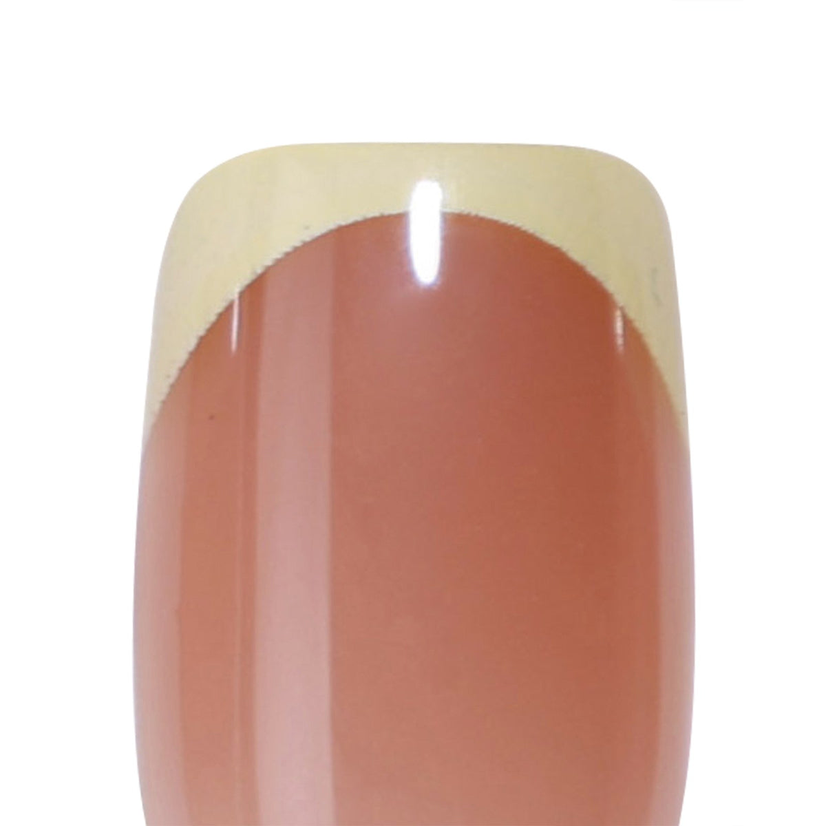 Beige ivory French tip short square press-on nail, single nail close-up
